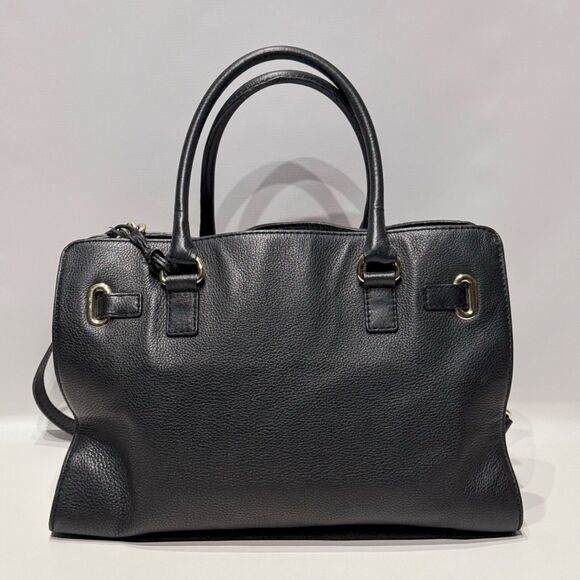 Michael Kors Hamilton Black Leather Tote Bag Shoulder Strap Medallion 15"x10"x4" - Picture 4 of 13